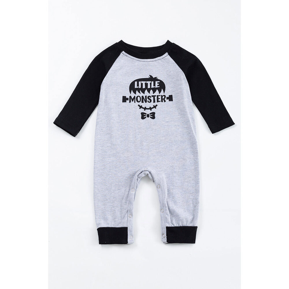 Grey "little monster" baby boy romper